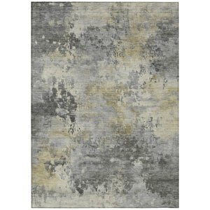 HomeRoots 5' Modern Abstract Pewter Charcoal and Gold Washable Area Rug for Indoor and Outdoor Spaces 9' X 12' 630883
