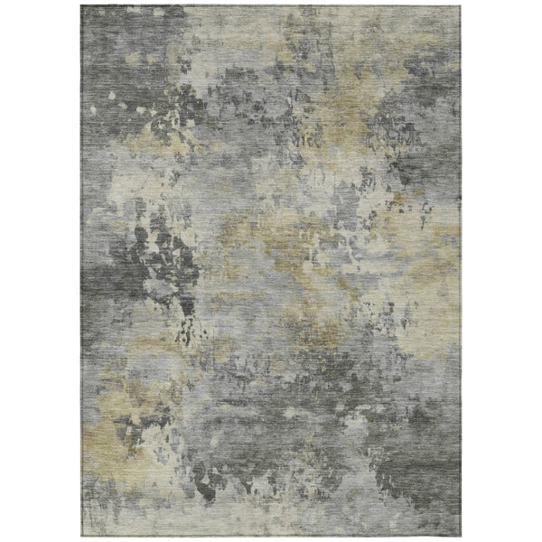 HomeRoots 5' Modern Abstract Pewter Charcoal and Gold Washable Area Rug for Indoor and Outdoor Spaces 9' X 12' 630883