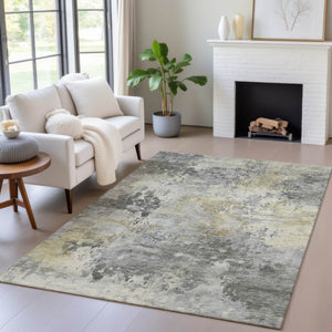 HomeRoots 5' Modern Abstract Pewter Charcoal and Gold Washable Area Rug for Indoor and Outdoor Spaces 9' X 12' 630883