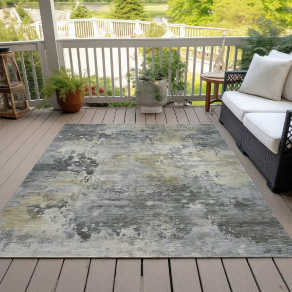 HomeRoots 5' Modern Abstract Pewter Charcoal and Gold Washable Area Rug for Indoor and Outdoor Spaces 9' X 12' 630883