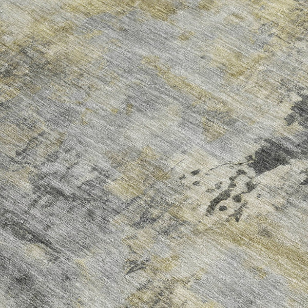 HomeRoots 5' Modern Abstract Pewter Charcoal and Gold Washable Area Rug for Indoor and Outdoor Spaces 10' X 14' 630884
