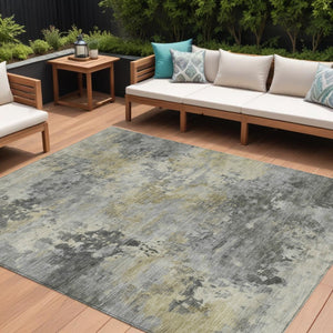 HomeRoots 5' Modern Abstract Pewter Charcoal and Gold Washable Area Rug for Indoor and Outdoor Spaces 10' X 14' 630884