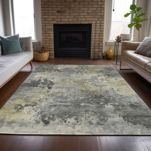 HomeRoots 5' Modern Abstract Pewter Charcoal and Gold Washable Area Rug for Indoor and Outdoor Spaces 10' X 14' 630884