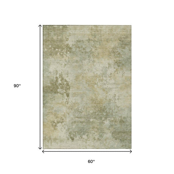 HomeRoots 5' Sage and Beige Abstract Area Rug - Stylish, Durable, Machine-Washable for Indoor & Outdoor Spaces 5' X 8' 630886