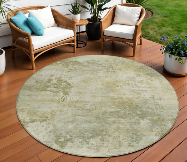 HomeRoots 5' Sage and Beige Abstract Area Rug - Stylish, Durable, Machine-Washable for Indoor & Outdoor Spaces 8' Round 630887