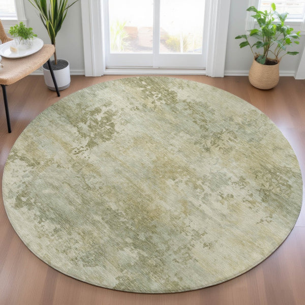 HomeRoots 5' Sage and Beige Abstract Area Rug - Stylish, Durable, Machine-Washable for Indoor & Outdoor Spaces 8' Round 630887