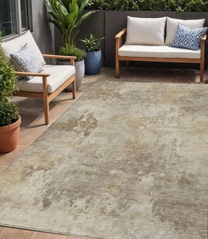 HomeRoots 5' Durable Tan and Beige Abstract Washable Area Rug for Versatile Indoor and Outdoor Spaces 5' X 8' 630892