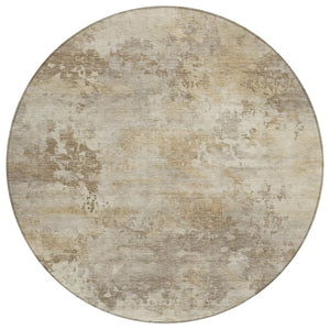 HomeRoots 5' Durable Tan and Beige Abstract Washable Area Rug for Versatile Indoor and Outdoor Spaces 8' Round 630893