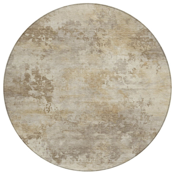 HomeRoots 5' Durable Tan and Beige Abstract Washable Area Rug for Versatile Indoor and Outdoor Spaces 8' Round 630893