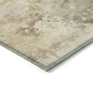 HomeRoots 5' Durable Tan and Beige Abstract Washable Area Rug for Versatile Indoor and Outdoor Spaces 8' Round 630893