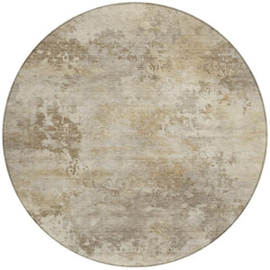 HomeRoots 5' Durable Tan and Beige Abstract Washable Area Rug for Versatile Indoor and Outdoor Spaces 8' Round 630893