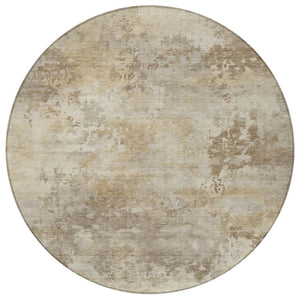 HomeRoots 5' Durable Tan and Beige Abstract Washable Area Rug for Versatile Indoor and Outdoor Spaces 8' Round 630893