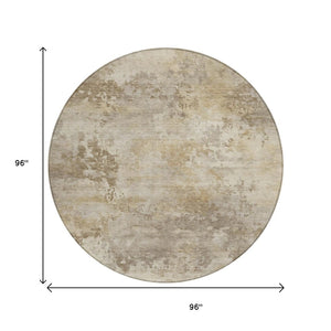 HomeRoots 5' Durable Tan and Beige Abstract Washable Area Rug for Versatile Indoor and Outdoor Spaces 8' Round 630893