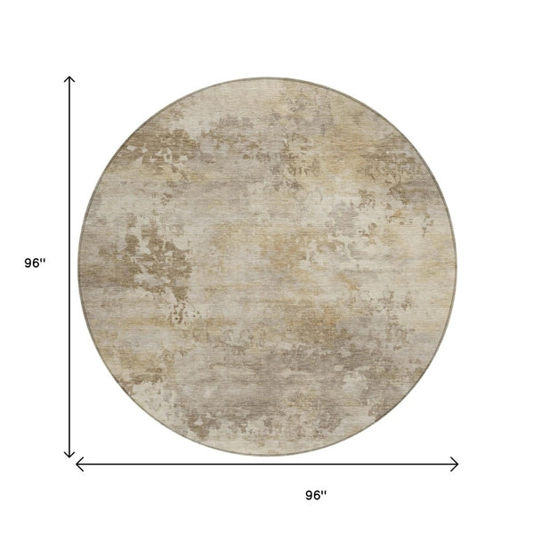 HomeRoots 5' Durable Tan and Beige Abstract Washable Area Rug for Versatile Indoor and Outdoor Spaces 8' Round 630893