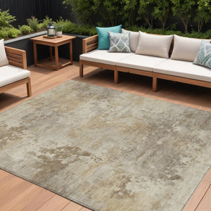 HomeRoots 5' Durable Tan and Beige Abstract Washable Area Rug for Versatile Indoor and Outdoor Spaces 8' X 10' 630894