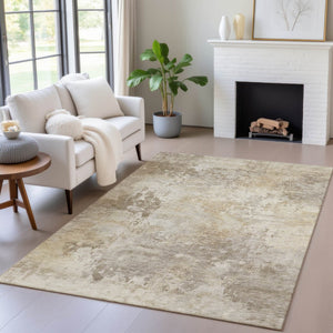 HomeRoots 5' Durable Tan and Beige Abstract Washable Area Rug for Versatile Indoor and Outdoor Spaces 8' X 10' 630894