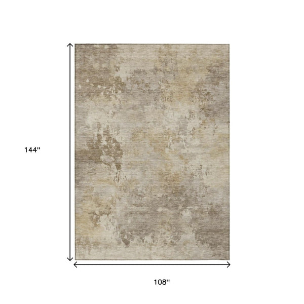 HomeRoots 5' Durable Tan and Beige Abstract Washable Area Rug for Versatile Indoor and Outdoor Spaces 9' X 12' 630895