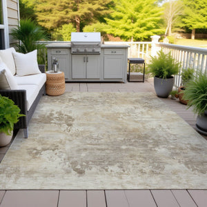 HomeRoots 5' Durable Tan and Beige Abstract Washable Area Rug for Versatile Indoor and Outdoor Spaces 9' X 12' 630895