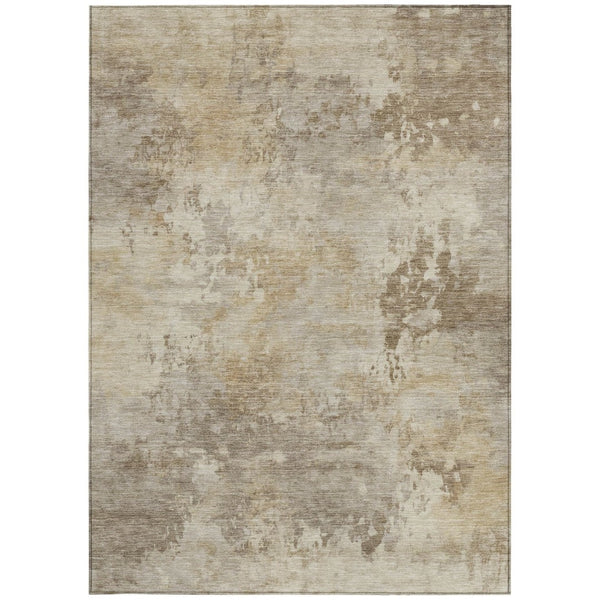 HomeRoots 5' Durable Tan and Beige Abstract Washable Area Rug for Versatile Indoor and Outdoor Spaces 10' X 14' 630896