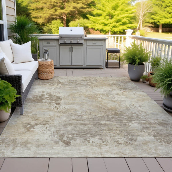HomeRoots 5' Durable Tan and Beige Abstract Washable Area Rug for Versatile Indoor and Outdoor Spaces 10' X 14' 630896