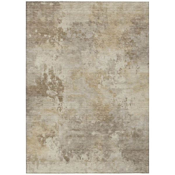 HomeRoots 5' Durable Tan and Beige Abstract Washable Area Rug for Versatile Indoor and Outdoor Spaces 10' X 14' 630896