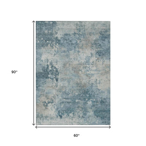 HomeRoots 5' Teal Blue and Beige Abstract Area Rug - Stylish, Washable, Durable for Indoor and Outdoor Use 5' X 8' 630898