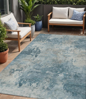 HomeRoots 5' Teal Blue and Beige Abstract Area Rug - Stylish, Washable, Durable for Indoor and Outdoor Use 5' X 8' 630898