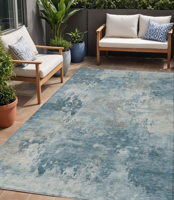 HomeRoots 5' Teal Blue and Beige Abstract Area Rug - Stylish, Washable, Durable for Indoor and Outdoor Use 5' X 8' 630898