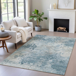 HomeRoots 5' Teal Blue and Beige Abstract Area Rug - Stylish, Washable, Durable for Indoor and Outdoor Use 5' X 8' 630898