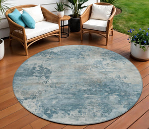 HomeRoots 5' Teal Blue and Beige Abstract Area Rug - Stylish, Washable, Durable for Indoor and Outdoor Use 8' Round 630899