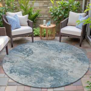 HomeRoots 5' Teal Blue and Beige Abstract Area Rug - Stylish, Washable, Durable for Indoor and Outdoor Use 8' Round 630899