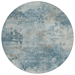 HomeRoots 5' Teal Blue and Beige Abstract Area Rug - Stylish, Washable, Durable for Indoor and Outdoor Use 8' Round 630899