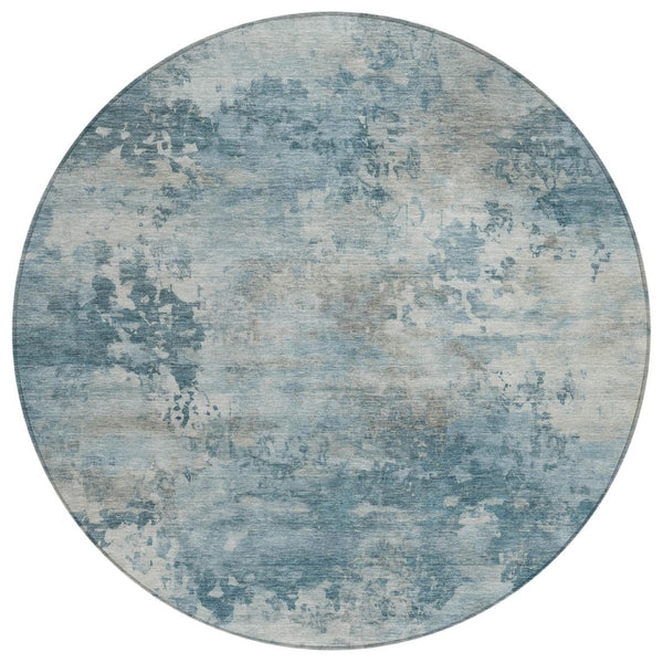HomeRoots 5' Teal Blue and Beige Abstract Area Rug - Stylish, Washable, Durable for Indoor and Outdoor Use 8' Round 630899