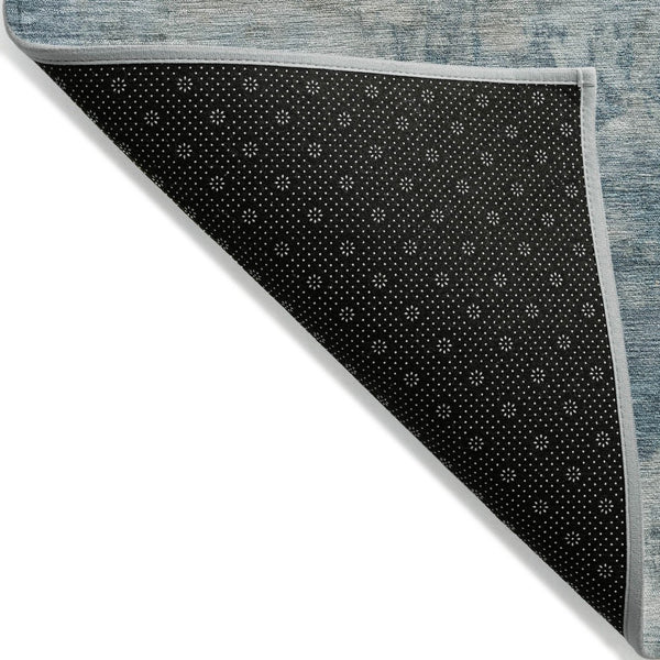 HomeRoots 5' Teal Blue and Beige Abstract Area Rug - Stylish, Washable, Durable for Indoor and Outdoor Use 8' Round 630899