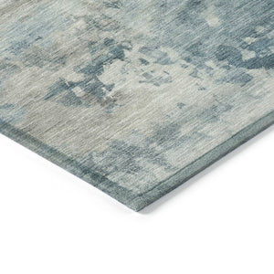 HomeRoots 5' Teal Blue and Beige Abstract Area Rug - Stylish, Washable, Durable for Indoor and Outdoor Use 8' Round 630899