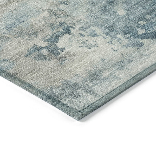HomeRoots 5' Teal Blue and Beige Abstract Area Rug - Stylish, Washable, Durable for Indoor and Outdoor Use 8' Round 630899