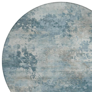 HomeRoots 5' Teal Blue and Beige Abstract Area Rug - Stylish, Washable, Durable for Indoor and Outdoor Use 8' Round 630899