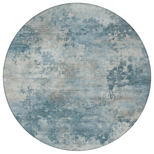 HomeRoots 5' Teal Blue and Beige Abstract Area Rug - Stylish, Washable, Durable for Indoor and Outdoor Use 8' Round 630899
