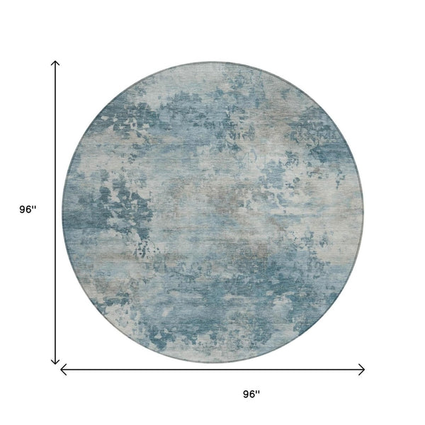 HomeRoots 5' Teal Blue and Beige Abstract Area Rug - Stylish, Washable, Durable for Indoor and Outdoor Use 8' Round 630899