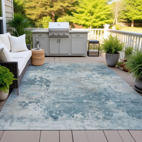 HomeRoots 5' Teal Blue and Beige Abstract Area Rug - Stylish, Washable, Durable for Indoor and Outdoor Use 8' X 10' 630900
