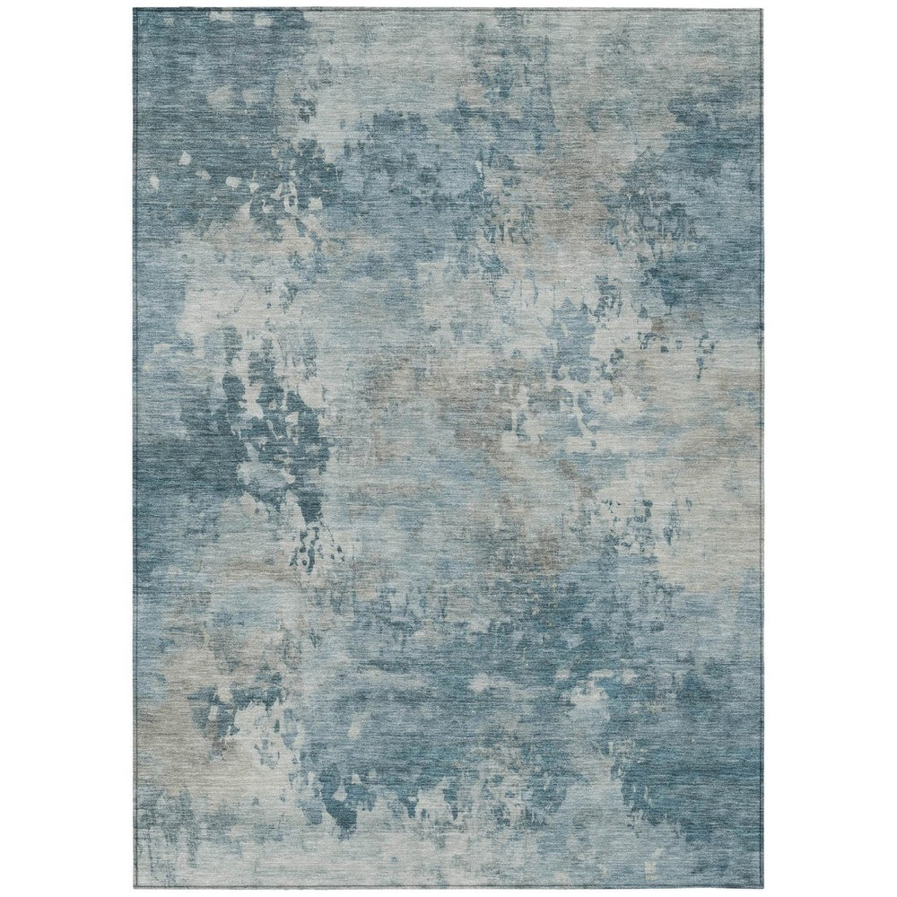 HomeRoots 5' Teal Blue and Beige Abstract Area Rug - Stylish, Washable, Durable for Indoor and Outdoor Use 8' X 10' 630900