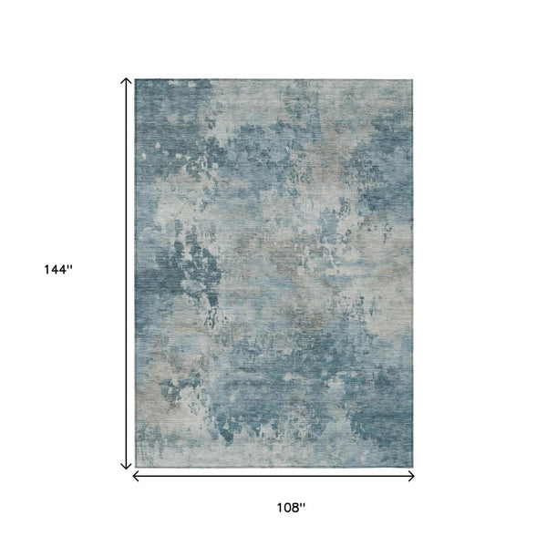 HomeRoots 5' Teal Blue and Beige Abstract Area Rug - Stylish, Washable, Durable for Indoor and Outdoor Use 9' X 12' 630901