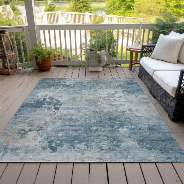 HomeRoots 5' Teal Blue and Beige Abstract Area Rug - Stylish, Washable, Durable for Indoor and Outdoor Use 9' X 12' 630901