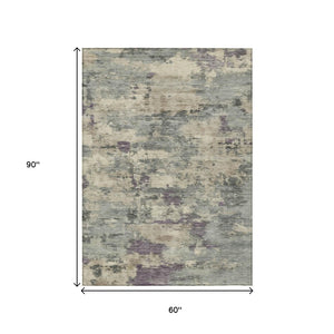 HomeRoots 5' Sage Gray and Plum Abstract Area Rug - Washable, Durable, Indoor/Outdoor, Perfect for High Traffic Spaces 5' X 8' 630904