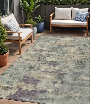 HomeRoots 5' Sage Gray and Plum Abstract Area Rug - Washable, Durable, Indoor/Outdoor, Perfect for High Traffic Spaces 5' X 8' 630904