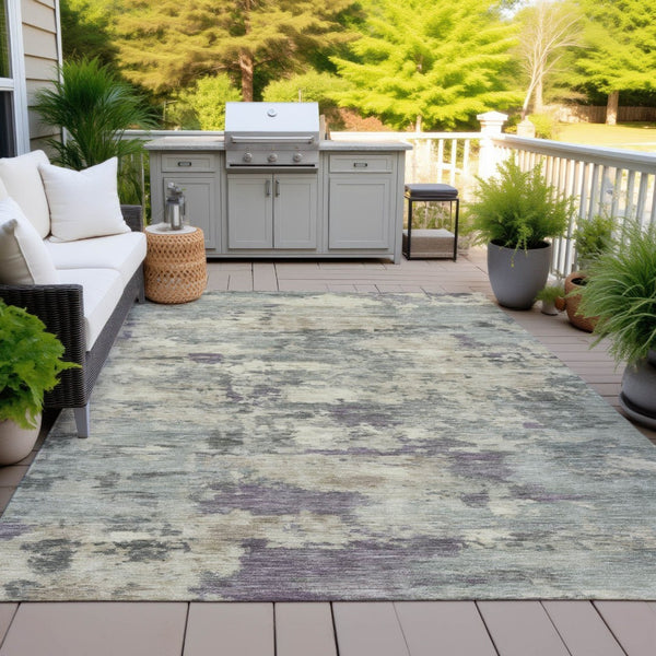 HomeRoots 5' Sage Gray and Plum Abstract Area Rug - Washable, Durable, Indoor/Outdoor, Perfect for High Traffic Spaces 5' X 8' 630904
