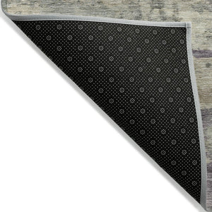 HomeRoots 5' Sage Gray and Plum Abstract Area Rug - Washable, Durable, Indoor/Outdoor, Perfect for High Traffic Spaces 8' Round 630905