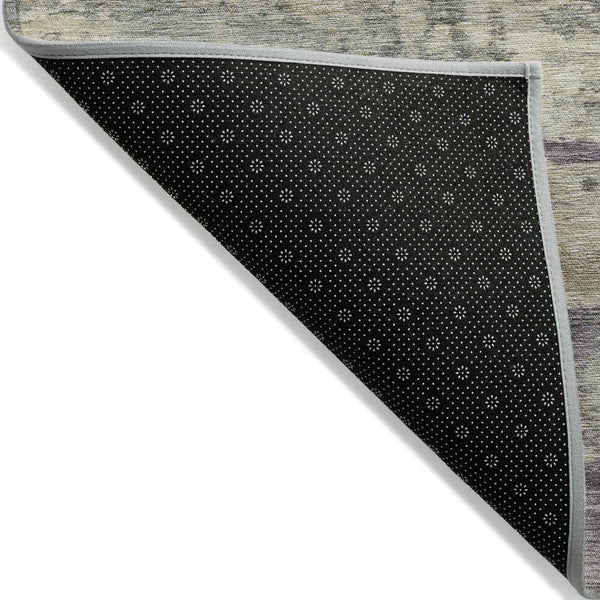 HomeRoots 5' Sage Gray and Plum Abstract Area Rug - Washable, Durable, Indoor/Outdoor, Perfect for High Traffic Spaces 8' Round 630905