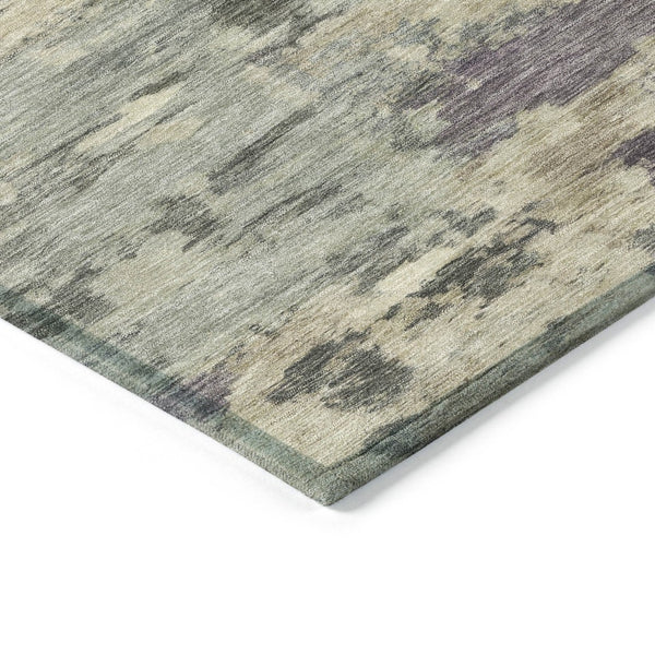 HomeRoots 5' Sage Gray and Plum Abstract Area Rug - Washable, Durable, Indoor/Outdoor, Perfect for High Traffic Spaces 8' Round 630905