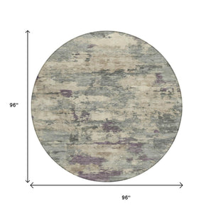 HomeRoots 5' Sage Gray and Plum Abstract Area Rug - Washable, Durable, Indoor/Outdoor, Perfect for High Traffic Spaces 8' Round 630905
